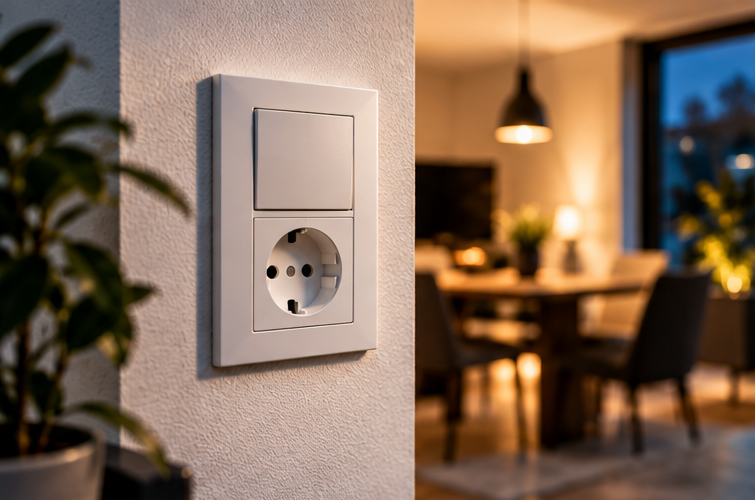 Neu installierte Steckdose und Lichtschalter in einem modernen Wohnraum