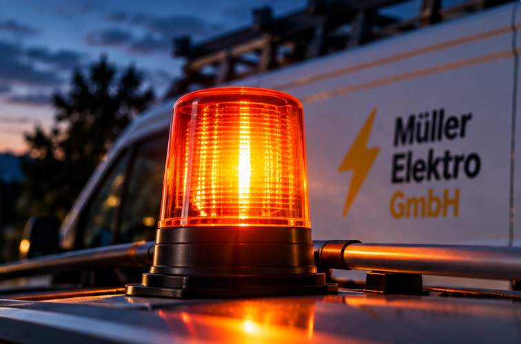 Leuchtende Warnleuchte auf einem Servicefahrzeug bei Nacht