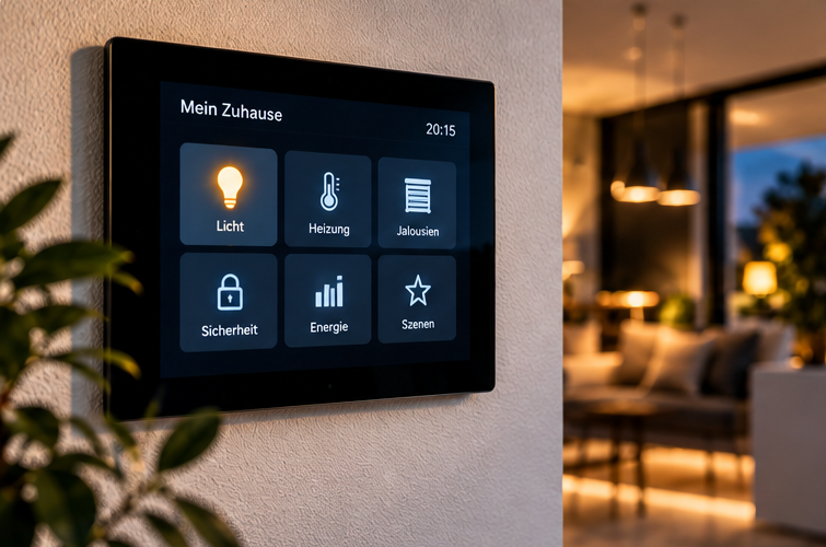 Smart-Home-Touchpanel zur Steuerung von Licht, Heizung und Jalousien